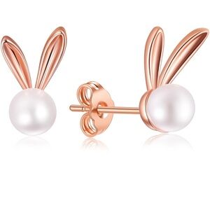 Elegant Rose Gold Bunny Pearl Earrings